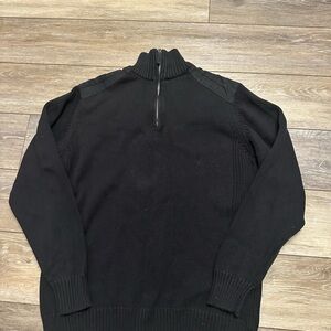 Oscar De La Renta Black 1/4 Zip Pullover Knit Sweater